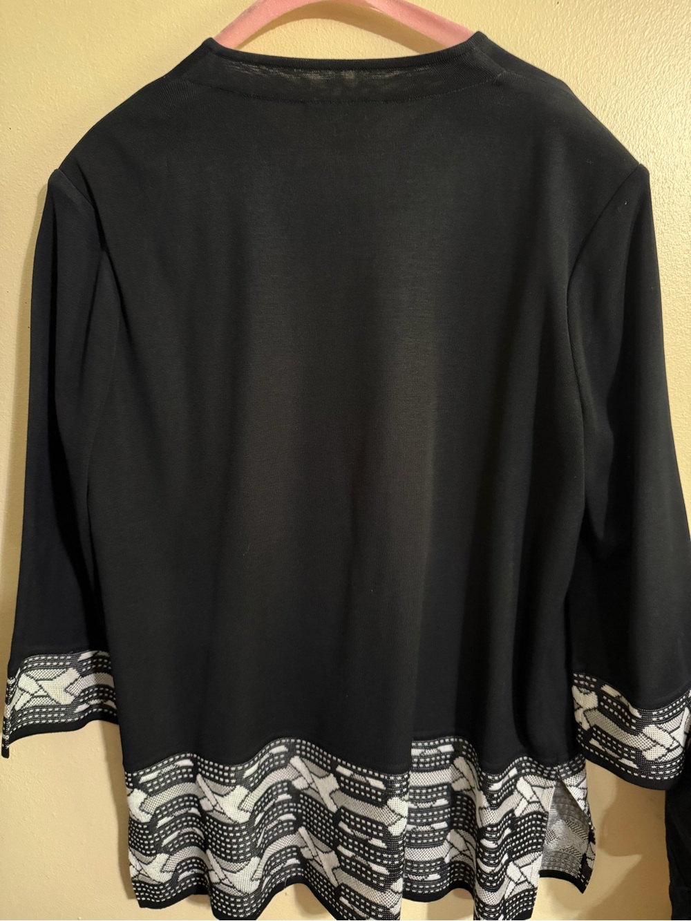 Black Long-Sleeve Tunic with Graphic Hem